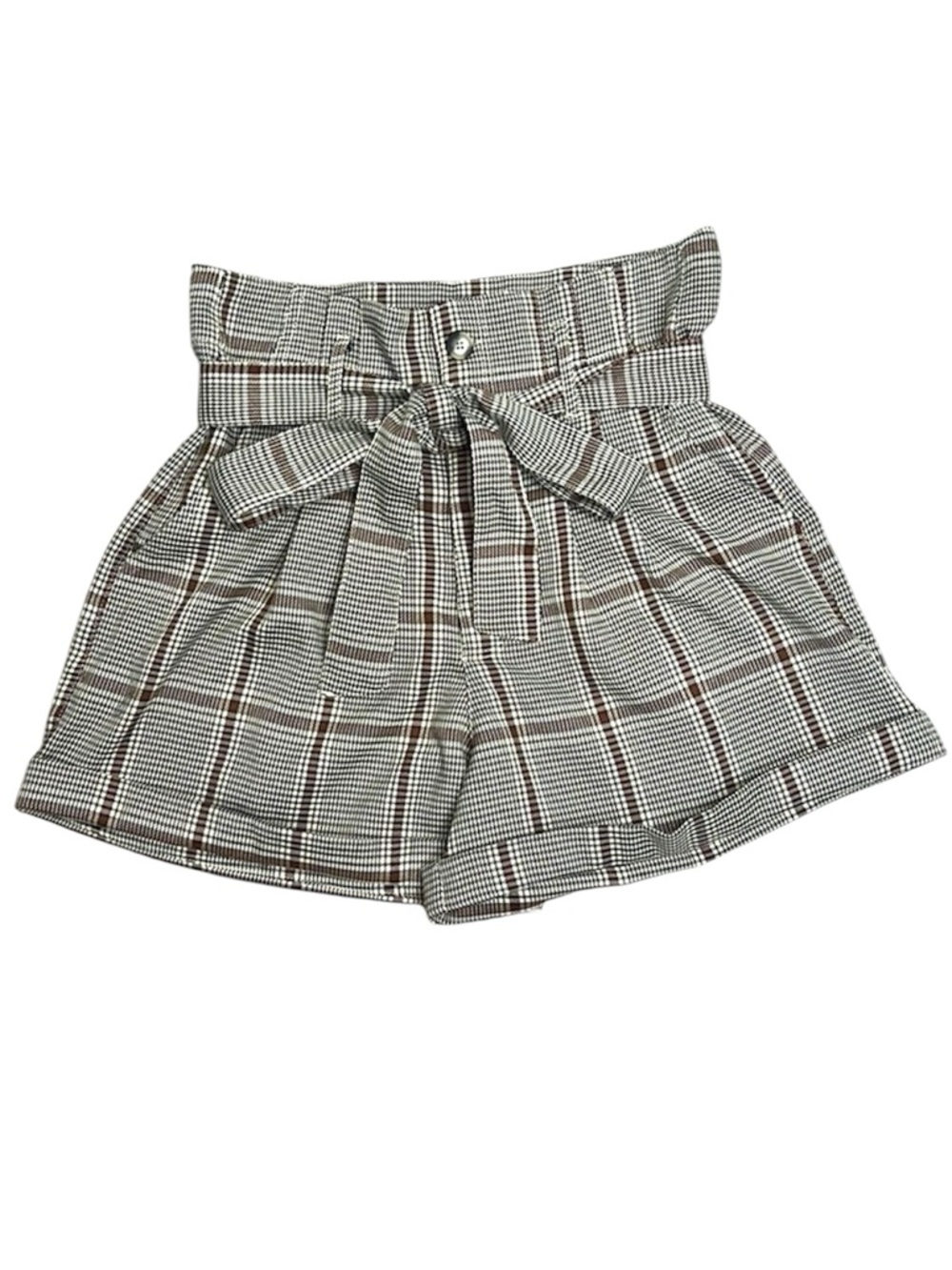 Wishlist Brown Plaid High Waist Paperbag Shorts Tie Waist Size Small